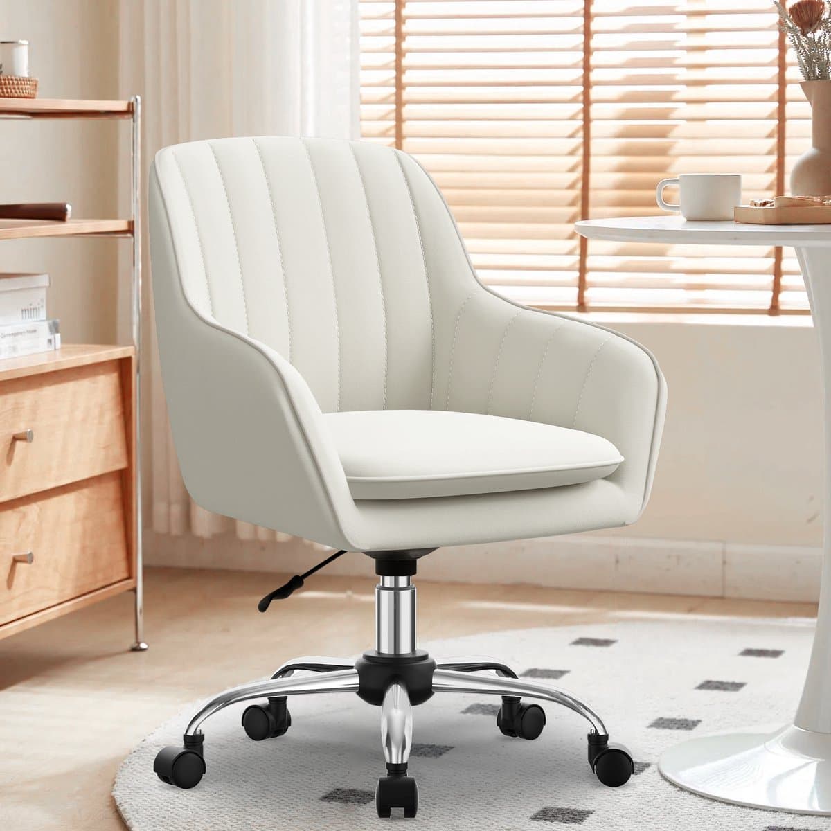 Hiaonyx Bureaustoel-Ergonomische bureaustoel-bureaustoelen voor volwassenen-Dubbel gelaagd zitkussen-360 graden draaibaar-Metalen onderstel-Wit thumbnail 6