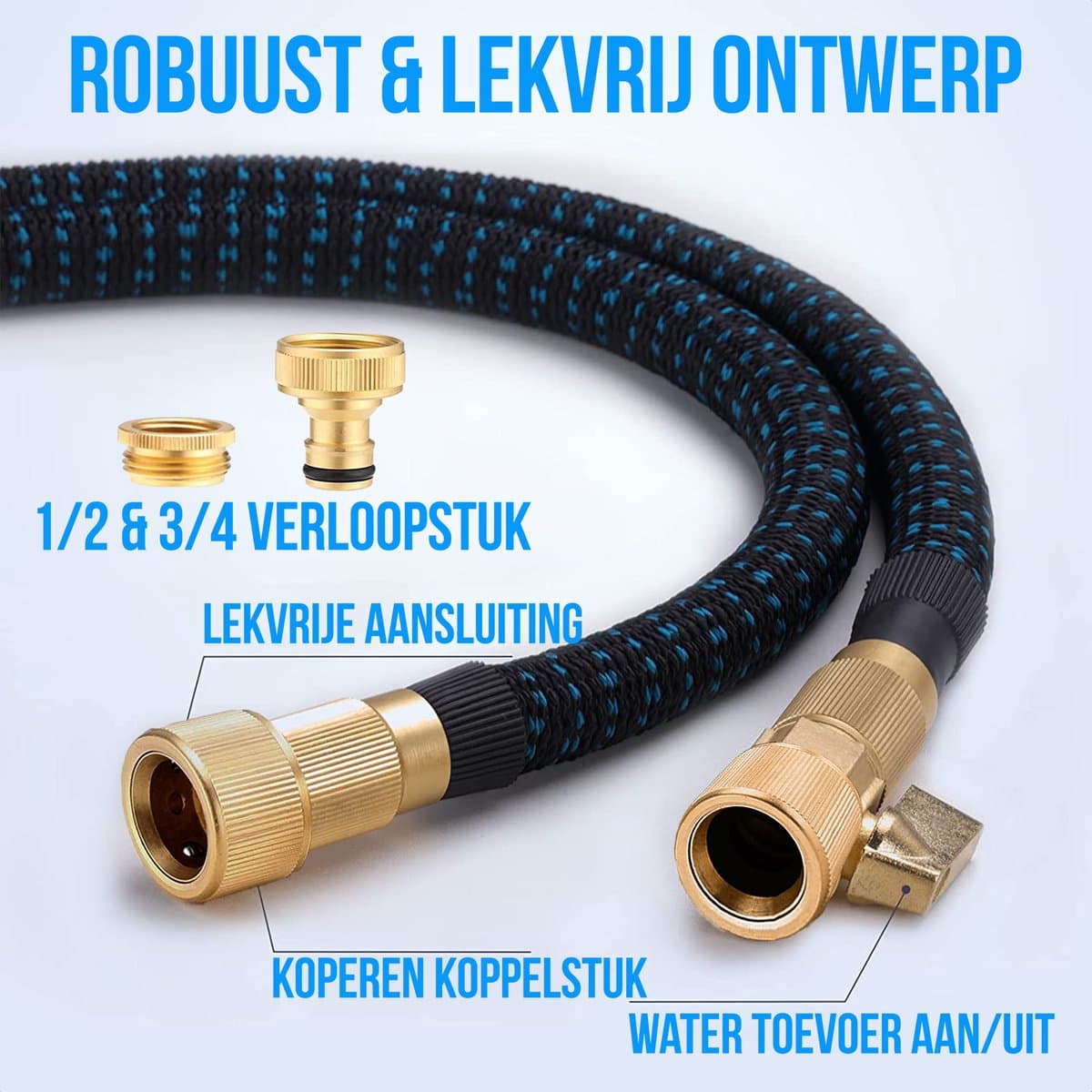 Strex Flexibele Tuinslang 15M met Sproeikop - Uitrekbaar - Incl. Koppelingen, Ophanghaak & Opbergzak thumbnail 4