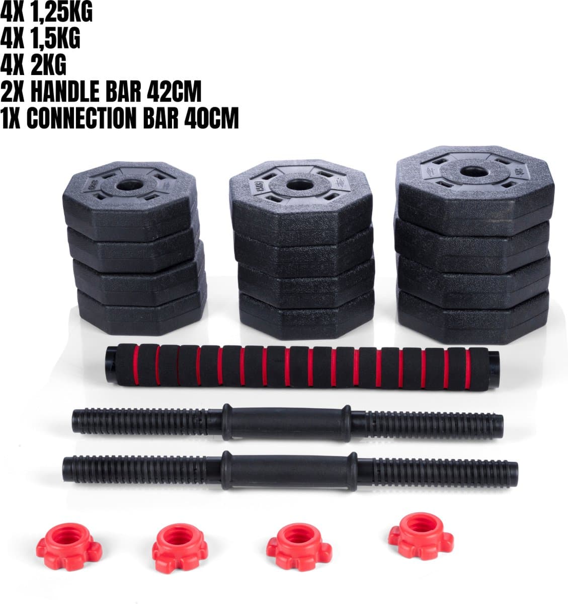 Umbro Gewichten Set met Dumbells – Dumbbell Set incl. Barbell- en Halterstang – Halterset Max. 20KG – Gewichten Schijven 1.25KG, 1.5KG en 2KG – Fitness Accessoires Krachttraining thumbnail 2
