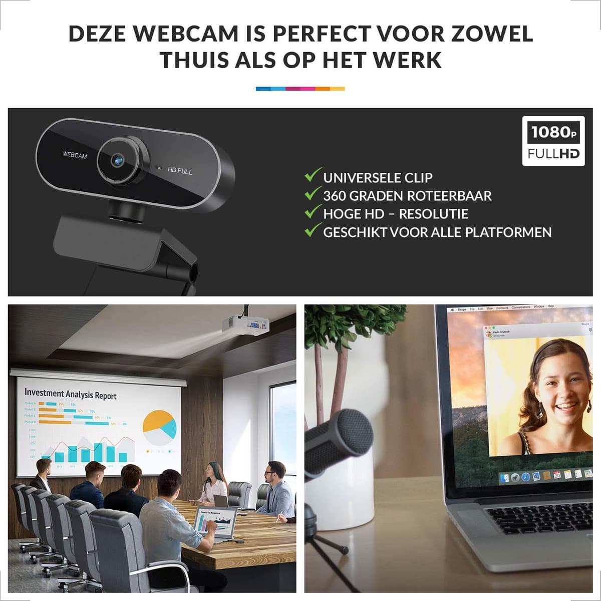 YONO YONO Webcam 1080P Full HD met microfoon - zwart thumbnail 4