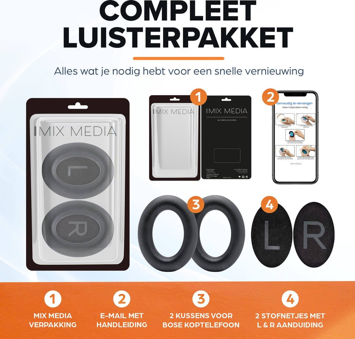 Vervangende oorkussens voor Bose QuietComfort 45 / QC45 / QuietComfort SE - Oorkussens voor koptelefoon - Ear pads headphones - Zwart thumbnail 8