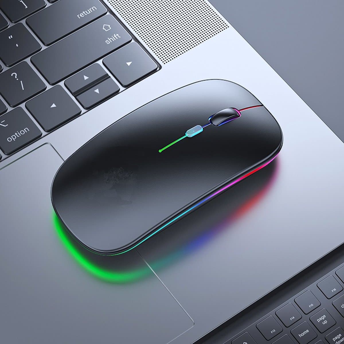 Matte Zwart Draadloze oplaadbare RGB muis- geluidloze klik - Voor Pc Ipad Laptop Mobiele Telefoon_ergonomisch - bluetooth - soft-touch muis - Matte Zwart - RGB LED light thumbnail 8
