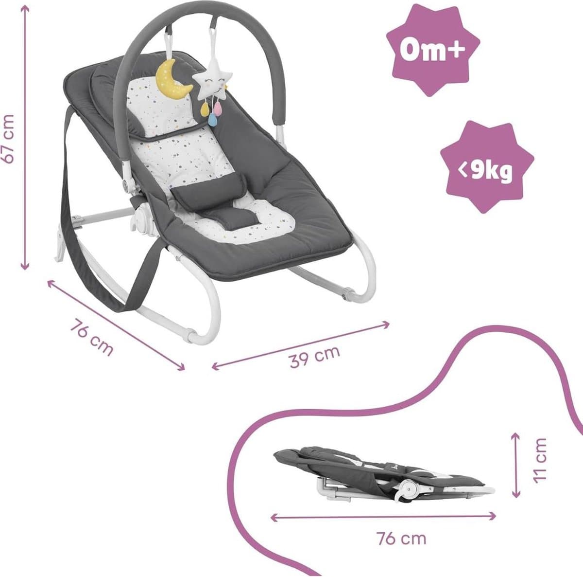 ApexArte® Elektrische Schommelstoel Baby - Baby Swing - Wipstoel Baby's met Speelboog - Grijs thumbnail 5
