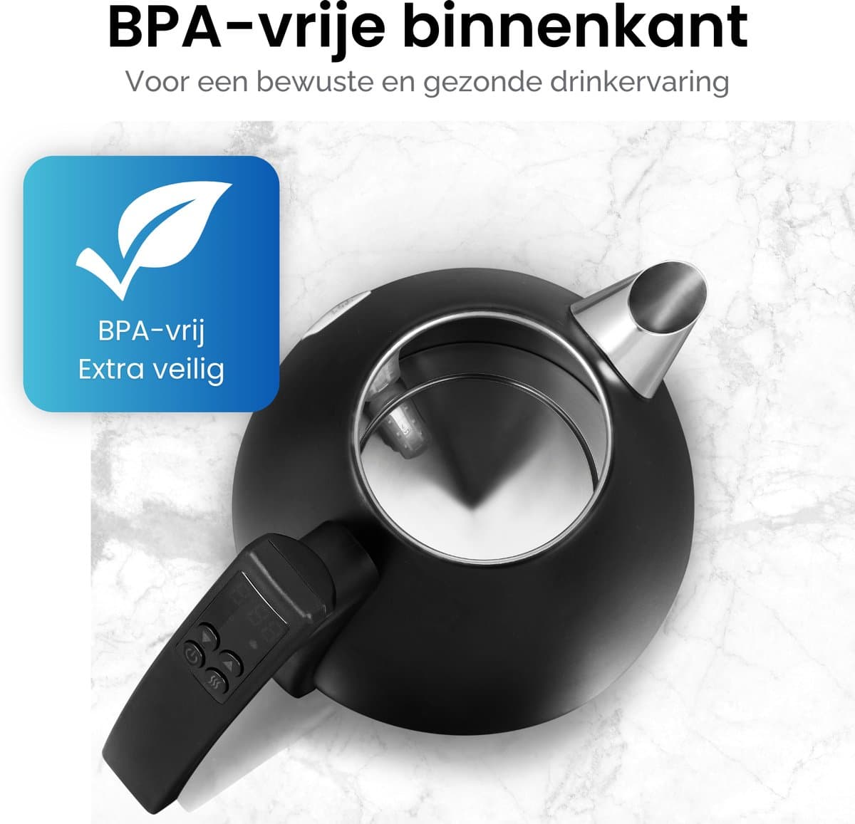 Waterkoker met Temperatuurregeling - Warmhoudfunctie - RVS - 1.7L - 40 tot 100°C - 2200W - Retro design - Zwart - Britecore thumbnail 8
