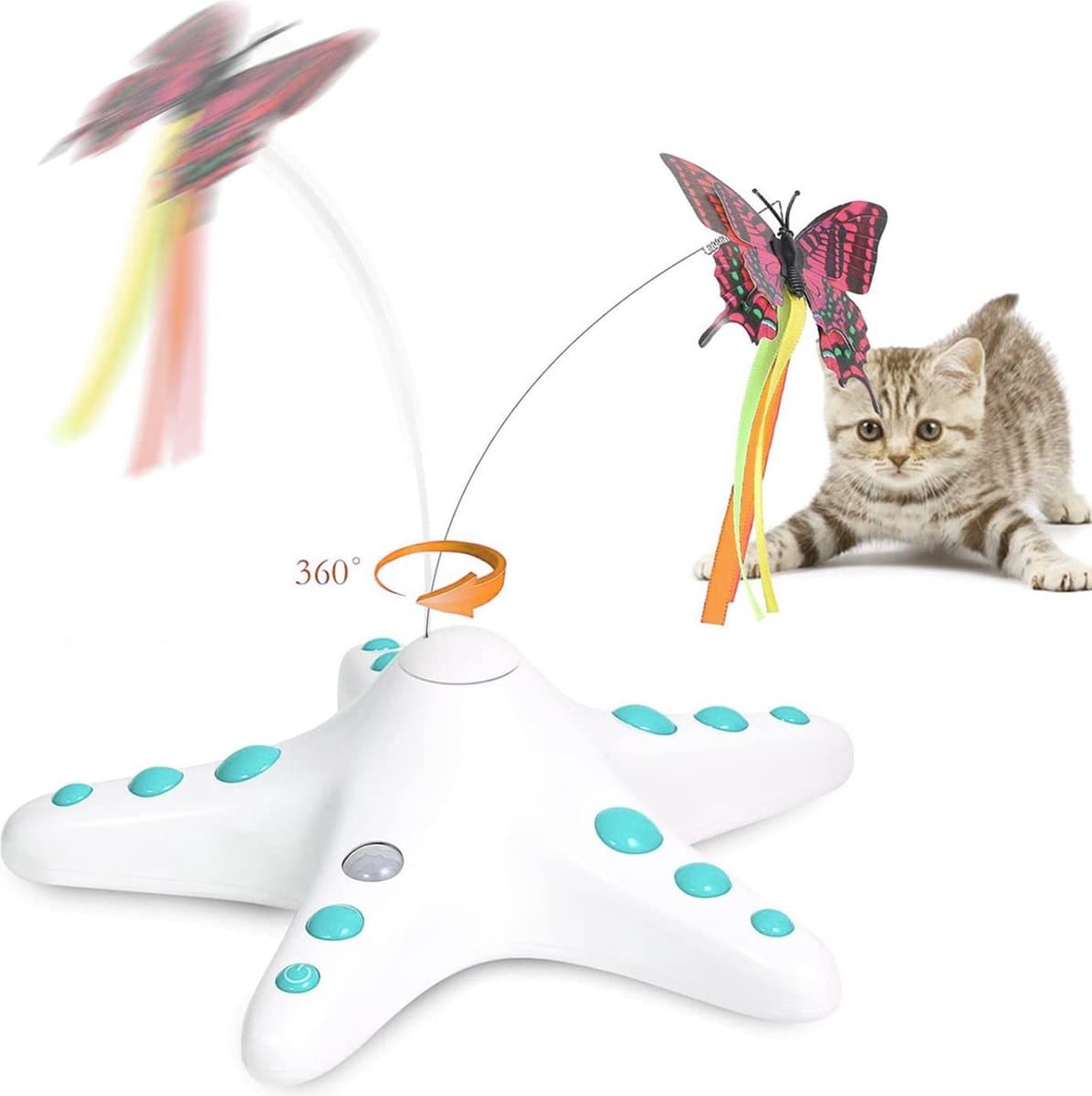 MIRO® Roterende Kattenveer - Interactief Speelgoed voor Katten & Kittens - Kattenspeelgoed - Sensorisch Kattenspeeltje - Slimme Sensor - incl. 2 Vlinders - Zeester thumbnail 5
