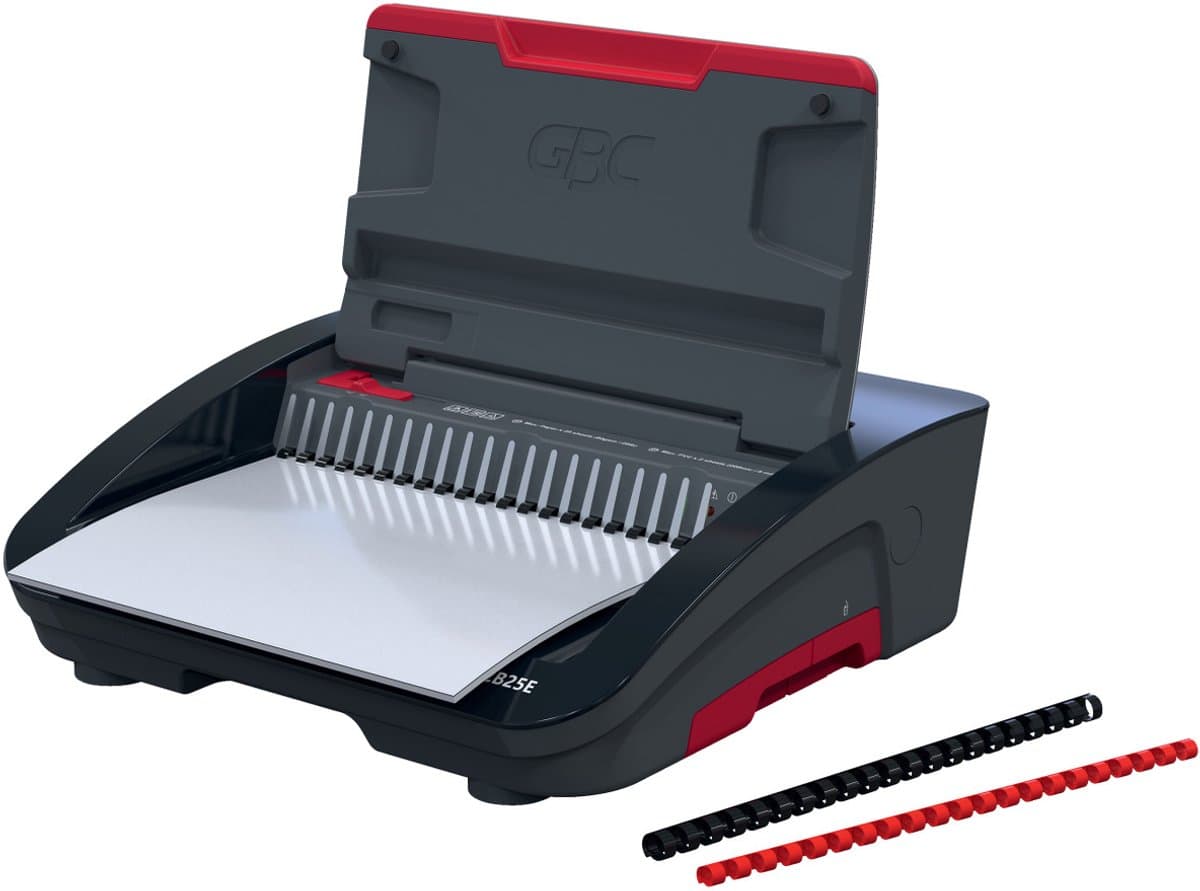 GBC CombBind® CB25E Elektrische Inbindmachine - Plastic Bindruggen - 450 Vel - Zwart/ Rood