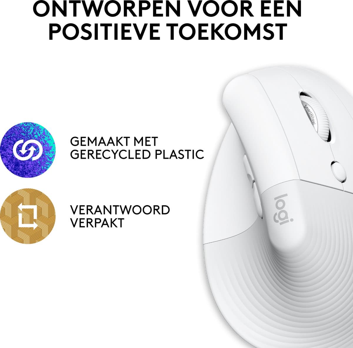 Logitech Lift voor Mac - Draadloze Muis - Bluetooth - Verticaal Ergonomisch - Wit thumbnail 6