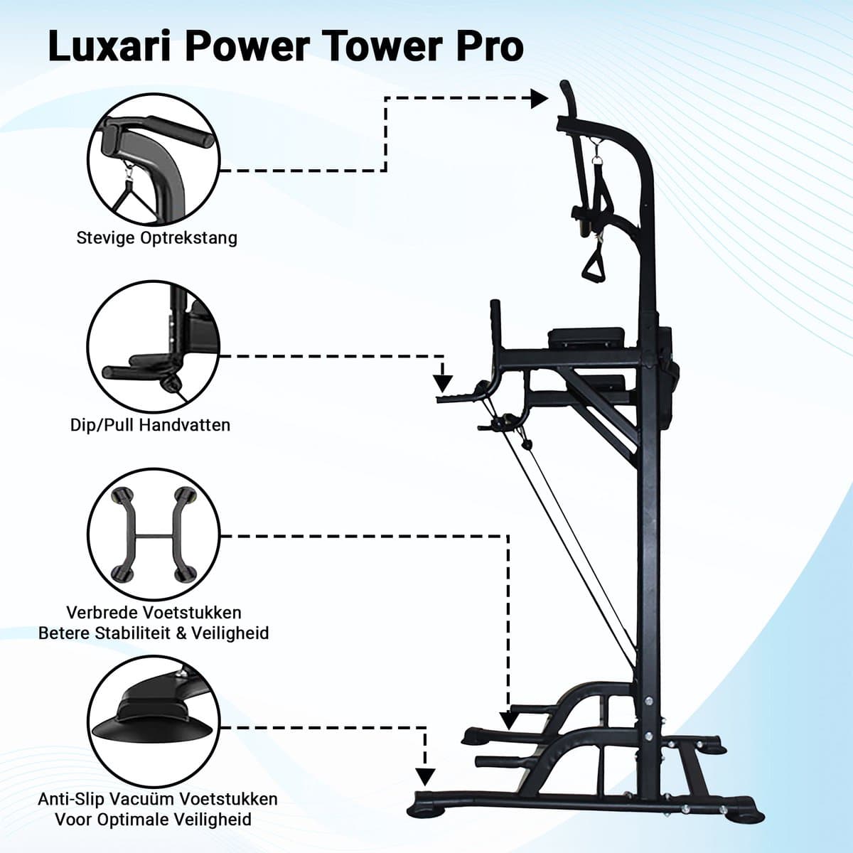 Luxari Pull up station - Weerstandsbanden - Dip Station - Pull Up Bar - Optrekstang - Krachtstation - Power Rack - Verstelbaar - Krachttraining thumbnail 3