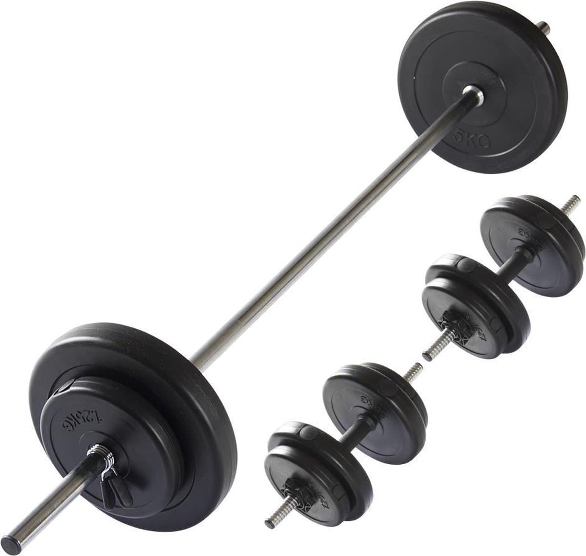 VirtuFit Verstelbare Halterset - 30,5 kg - Zwart - Fitness- Gratis Trainingsvideo's - 30 mm - Set - Dumbells - Krachttraining - Gewichten - Halterstang - Afvallen - Halters