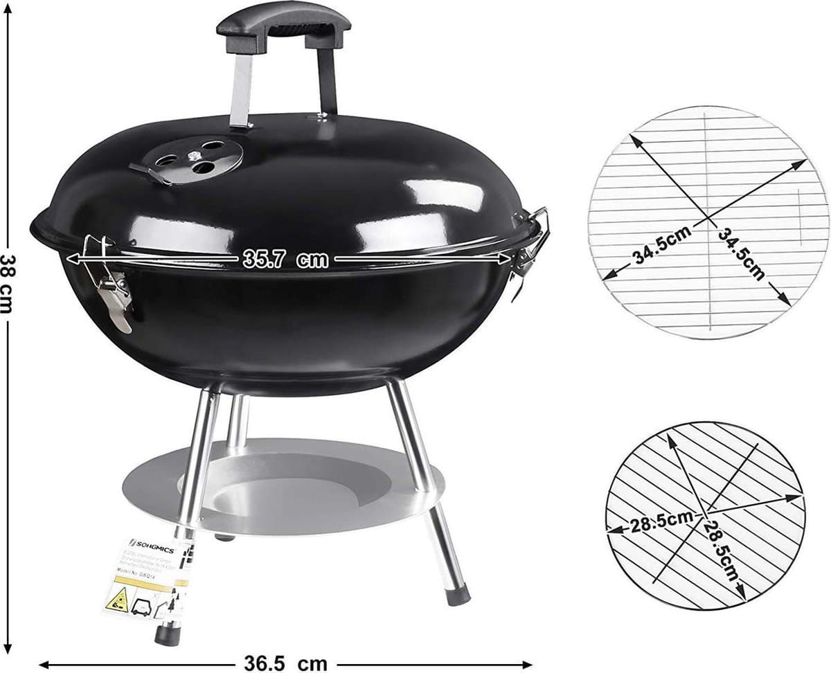 Compacte Draagbare Houtskool BBQ - Houtskoolbarbecue BBQ-Grill Kogel Barbecue - Balkon/Camping/Festival/Picknick Kolen BBQ - Zwart thumbnail 5