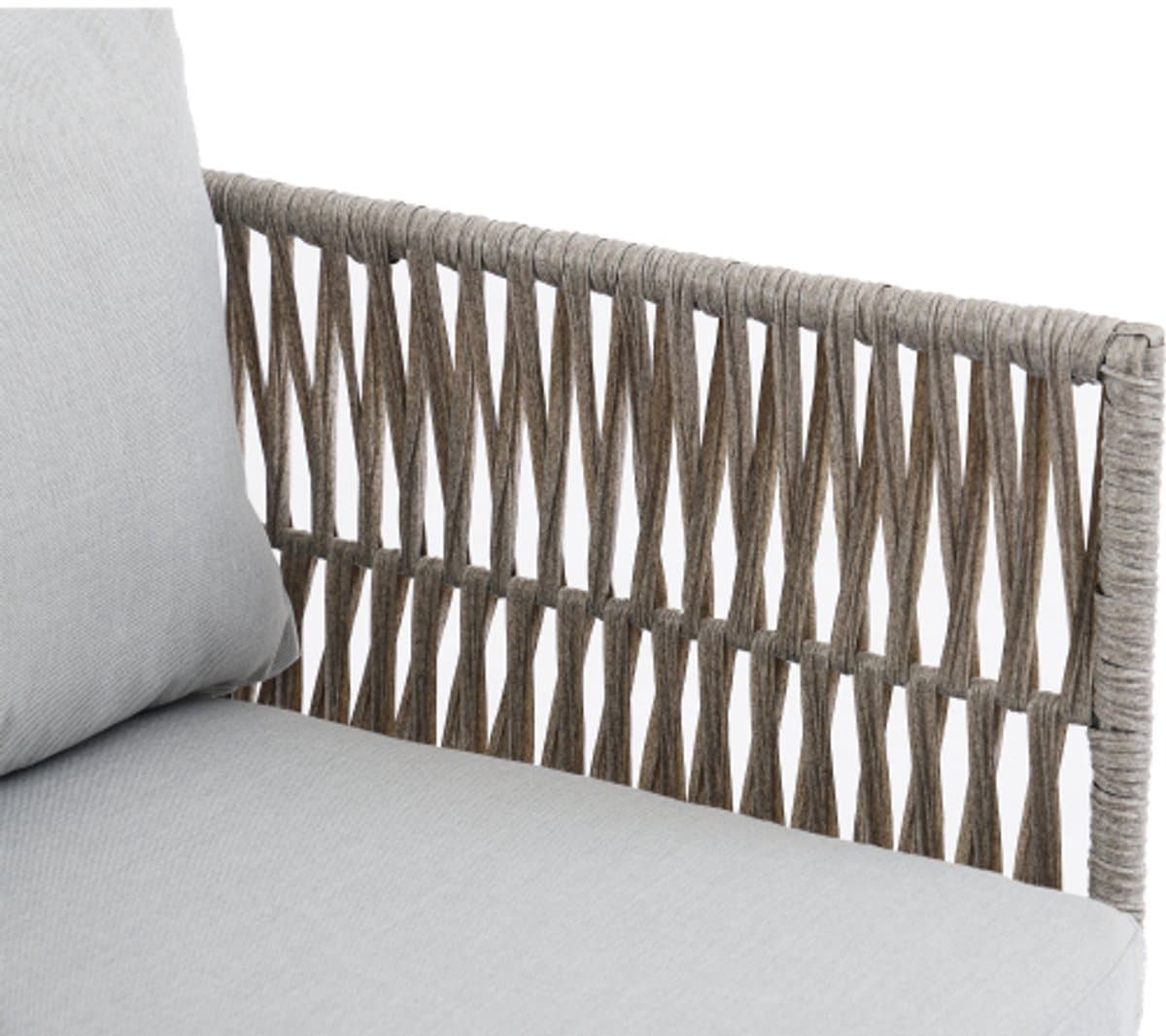 Tuin loungeset, tuinmeubelset met comfortabele kussens, 2-zitsbank, 2 fauteuils en salontafel, gevlochten PE-touw van imitatie watergras, zwart glazen tafelblad, gegalvaniseerd staal, grijs thumbnail 3