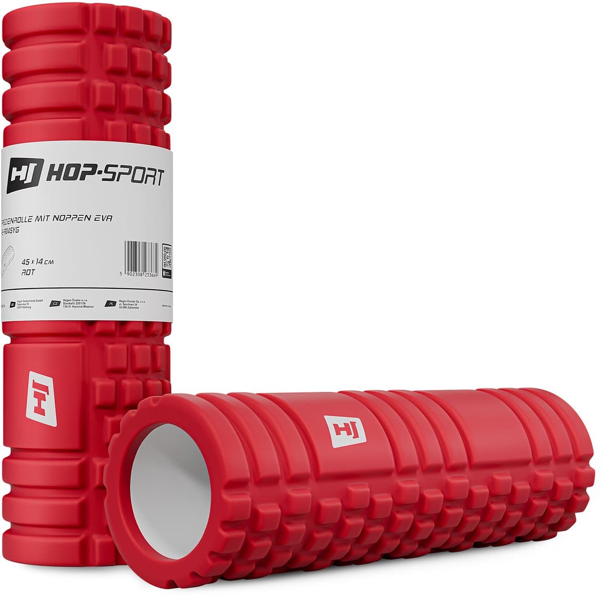 Hop-Sport Fasciarol HS-A045YG – Massage Foam Roller met Golfstructuur, 45x14 cm, Medium Hardheid voor Spierherstel (Rood)
