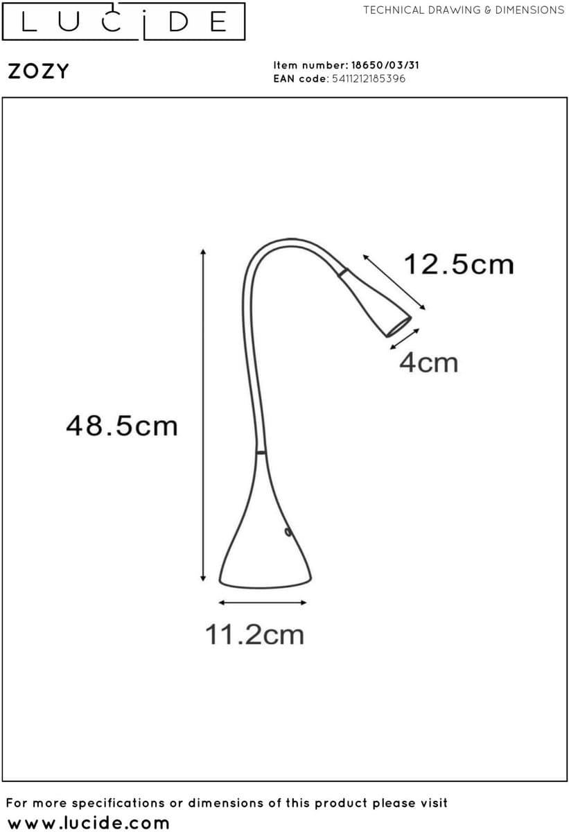 Lucide ZOZY - Bureaulamp - LED Dimbaar - 1x4W 3000K - Wit thumbnail 5