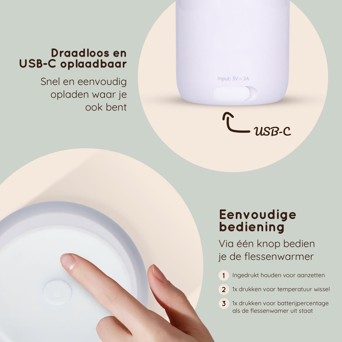 Lovinoo Flessenwarmer Onderweg - Draagbare Draadloze Baby Flessenwarmer - Flesverwarmer - 4 Temperatuurniveaus - USB Oplaadbaar - Incl. 6 Adapters - 13.200 mAh - Wit thumbnail 3