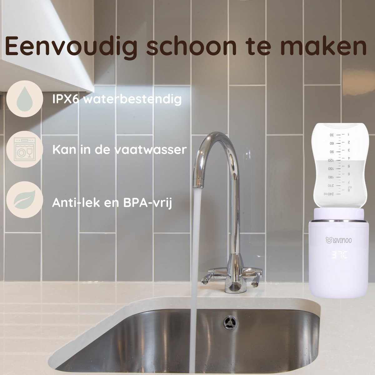 Lovinoo Flessenwarmer Onderweg - Draagbare Draadloze Baby Flessenwarmer - Flesverwarmer - 4 Temperatuurniveaus - USB Oplaadbaar - Incl. 6 Adapters - 13.200 mAh - Wit thumbnail 6
