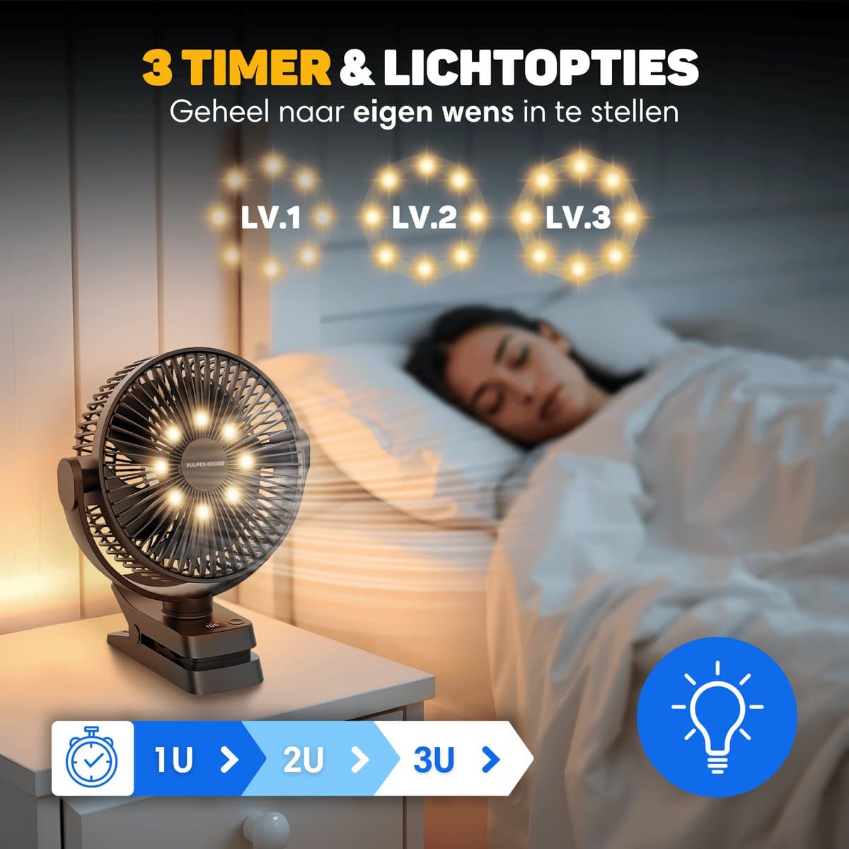 Vulpes Goods® Tech - Tafelventilator MAX - Ventilator - Oplaadbaar & Draadloos - Stille USB Ventilator met Afstandsbediening - 5 Snelheden & Verlichting - Ultra Stil - 12000 mAh & Powerbankfunctie - Zwart thumbnail 4