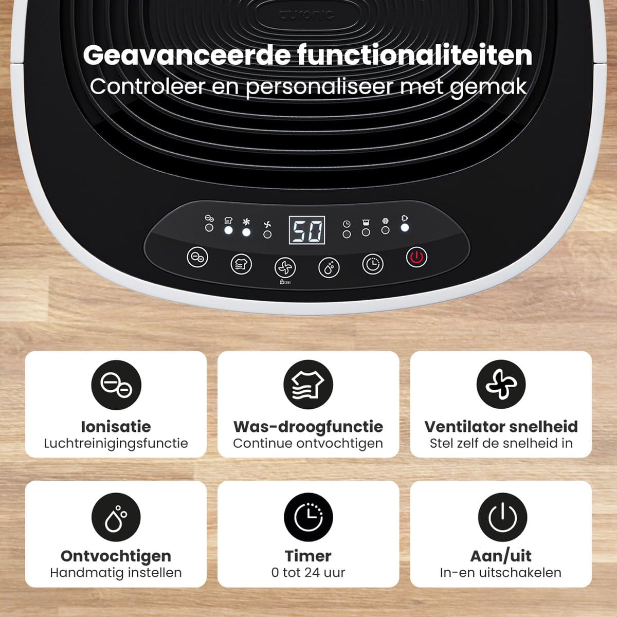 Auronic Luchtontvochtiger en Luchtreiniger - Pro Plus Series - Ontvochtigt 25L per dag in Huis - 5L Waterreservoir - Slaapkamer en Woonkamer - Was-droog functie - Vochtopnemer voor in Huis - Dehumidifier - Wit thumbnail 4