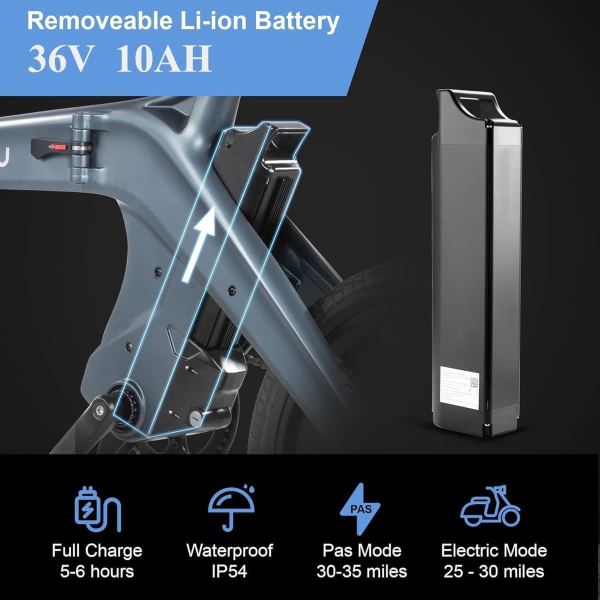 DYU T1 20 Inch Elektrische vouwfietsen - Elektrische fiets - Draagbare e-bike voor woon-werkverkeer in de stad - max. snelheid 25 km/u - 250 W motor, 55 km actieradius - LED-verlichting en LCD-display - IP54 Waterproof thumbnail 5