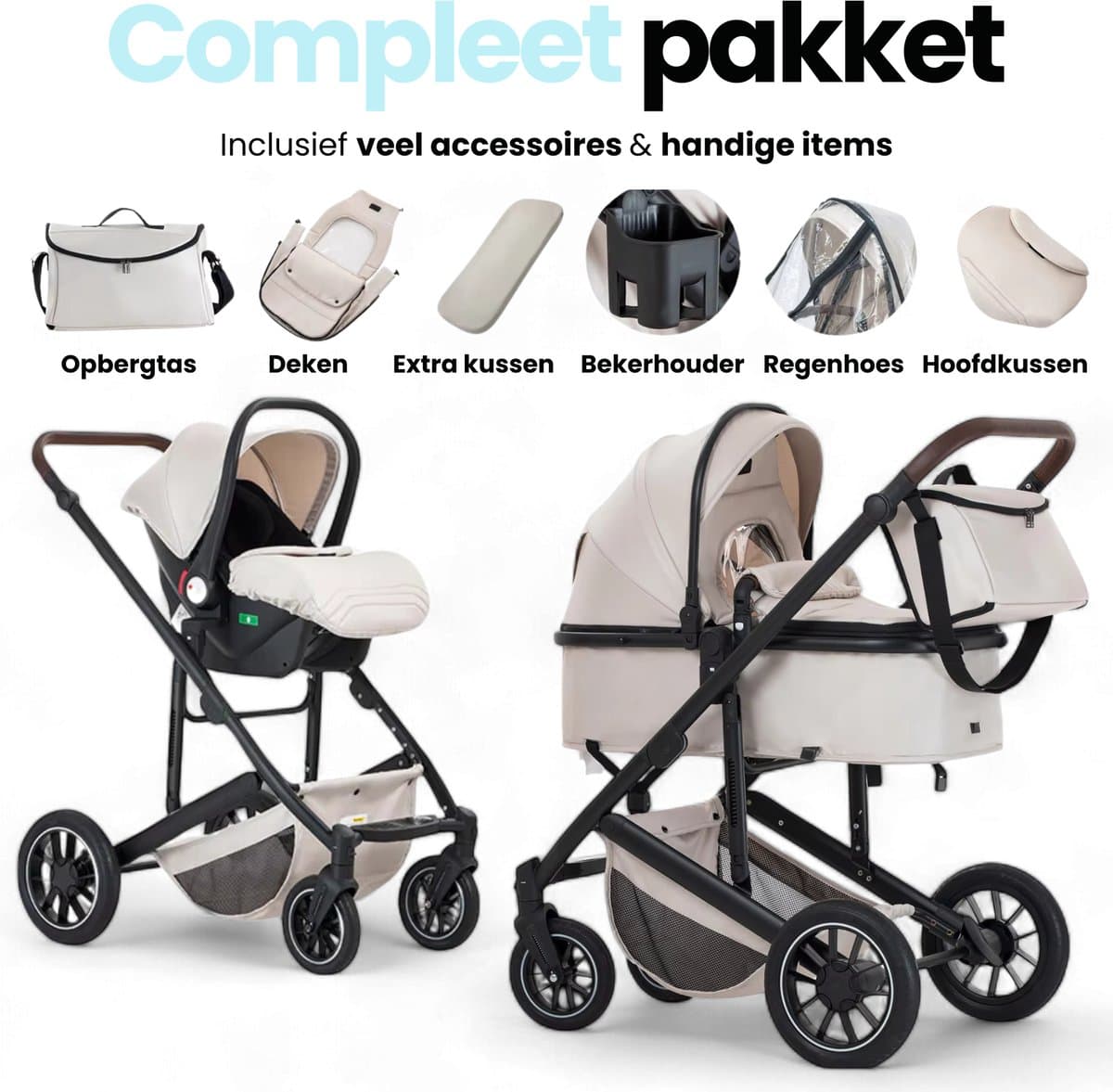 Lunola Luna - Kinderwagen 3-in-1 - incl. autostoel - 0-22kg - XXL - Wandelwagen - Multifunctionele Buggy 3in1 - Wit thumbnail 5