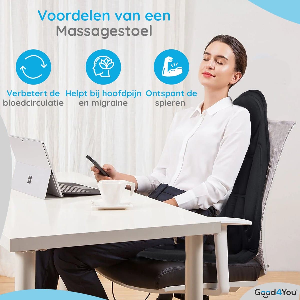 Good4You Massagestoel Auto - Massagekussen - Massage apparaat - Rug - Infrarood - Verwarmingsfunctie - Zwart thumbnail 8