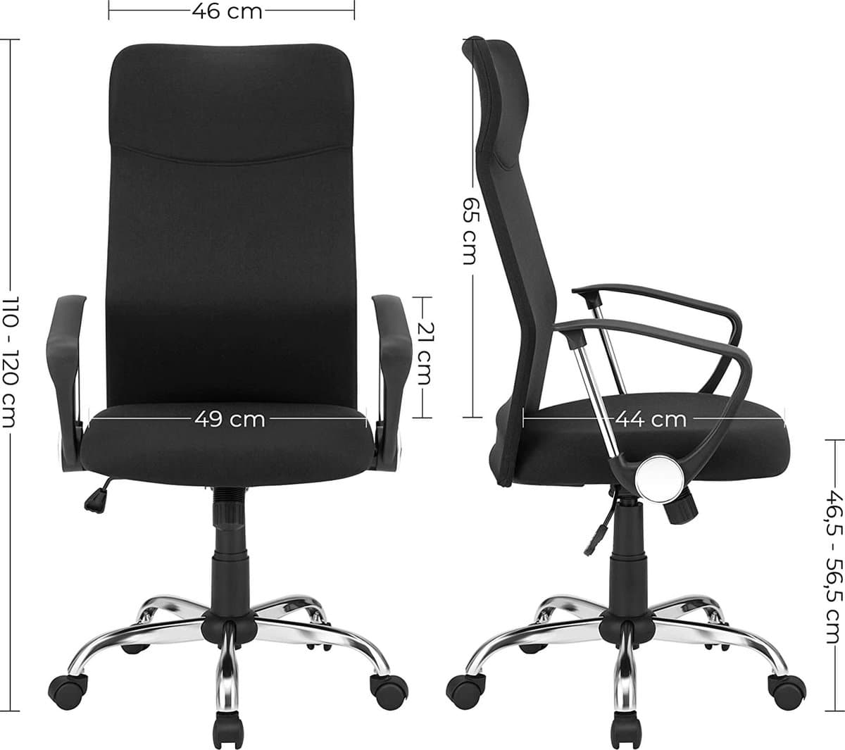 SONGMICS Bureaustoel - ergonomische vergaderstoel - draaibare zitting - gewatteerde zitting - in hoogte verstelbaar en kantelbaar - draagvermogen 120 kg - zwart thumbnail 7
