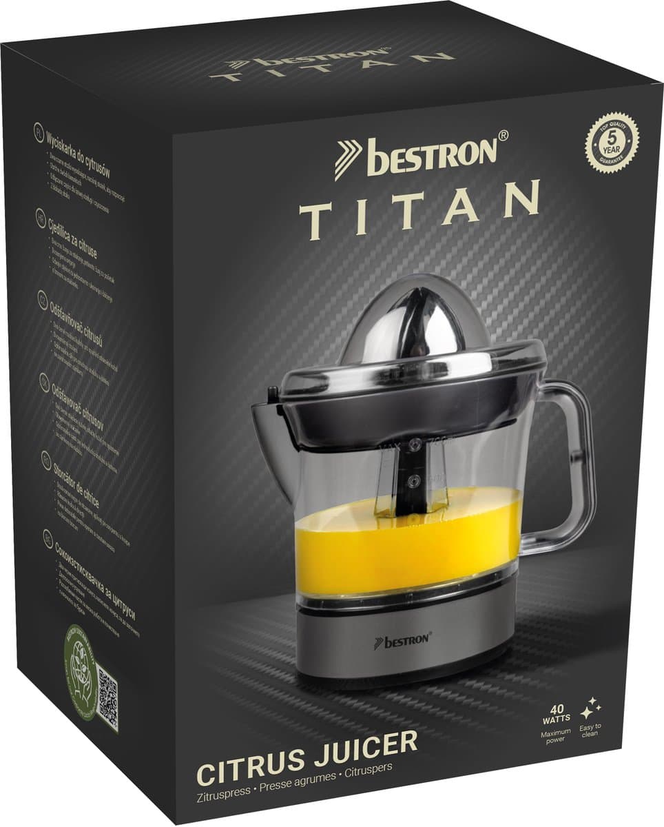 Bestron Citruspers Elektrisch - ACJ350TG - 40W - Incl. 2 perskegels, aromadeksel, sap reservoir - 0,7 Liter - Titangrijs - 5 jaar garantie thumbnail 4