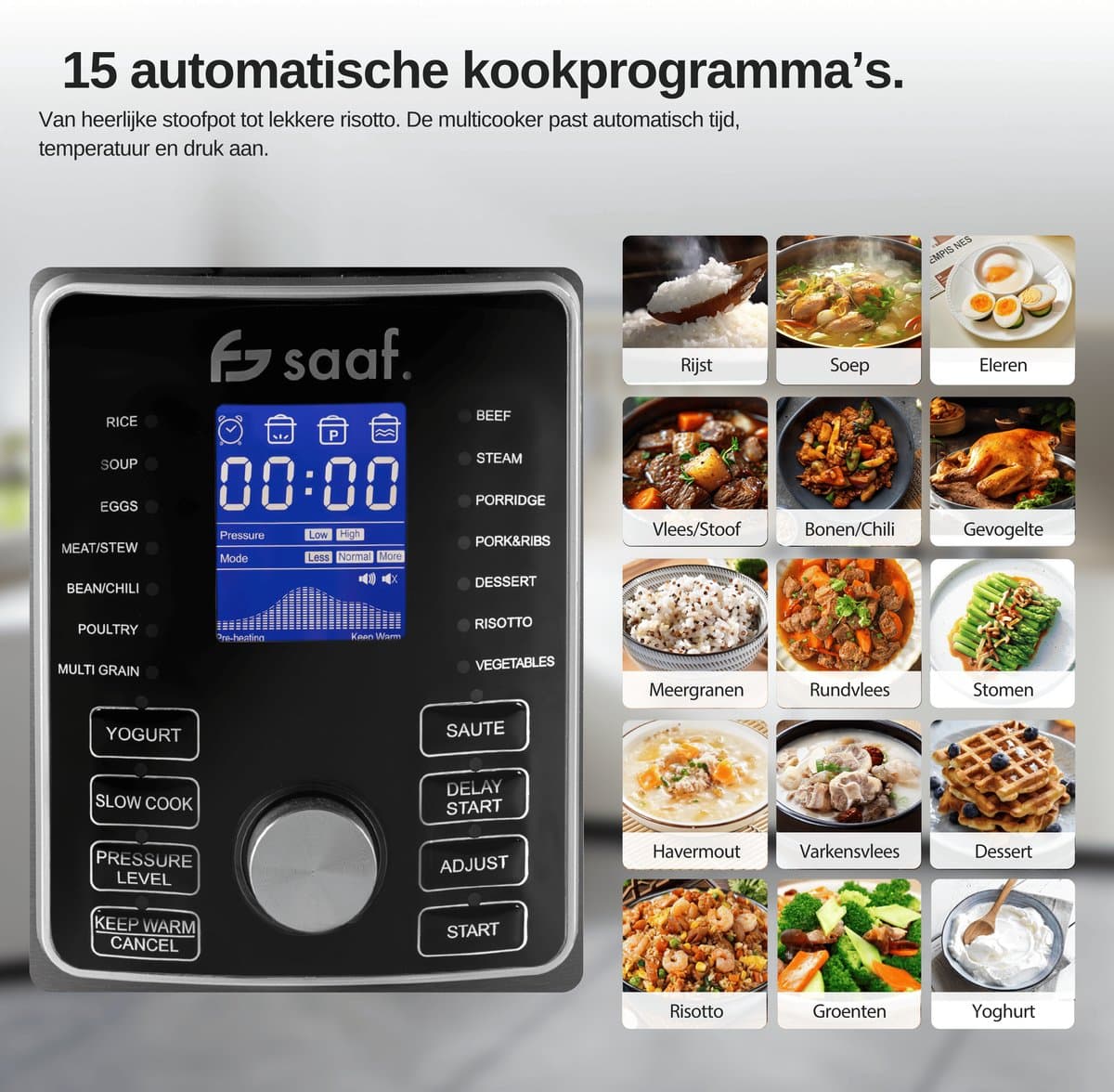 Multicooker Airfryer - 5.8L - PFAS vrij - Slowcooker met timer - Rijstkoker met stomer - Airfryer - Stomer - Snelkookpan - Saaf thumbnail 3