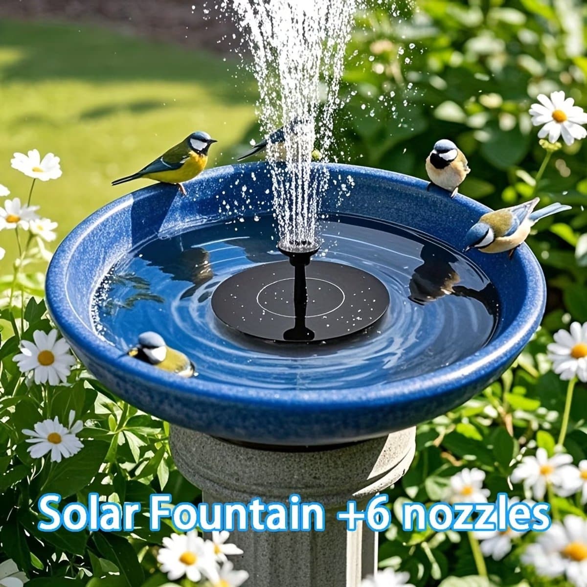 Solar Fontein met 6 Sproeikoppen – Zonne Energie Waterpomp voor Vogelbad, Vijver en Tuin – Drijvende Waterfontein thumbnail 4