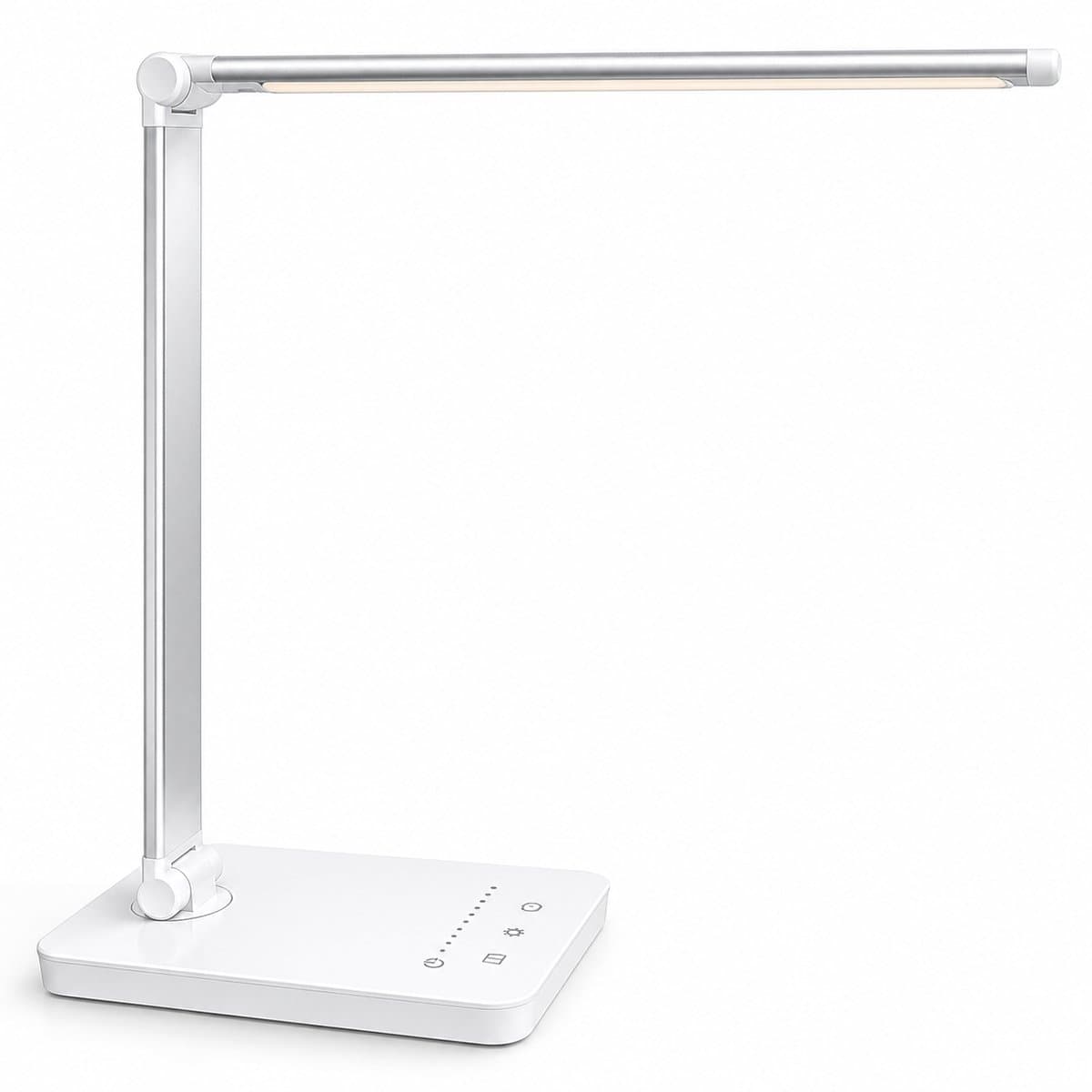 Sounix LED Bureaulamp Oplaadbaar - 5 Lichtkleuren - Dimbare Tafellamp met USB-Oplaadpoort - Oogvriendelijke Leeslamp voor Kantoor, Studie en Slaapkamer - Wit