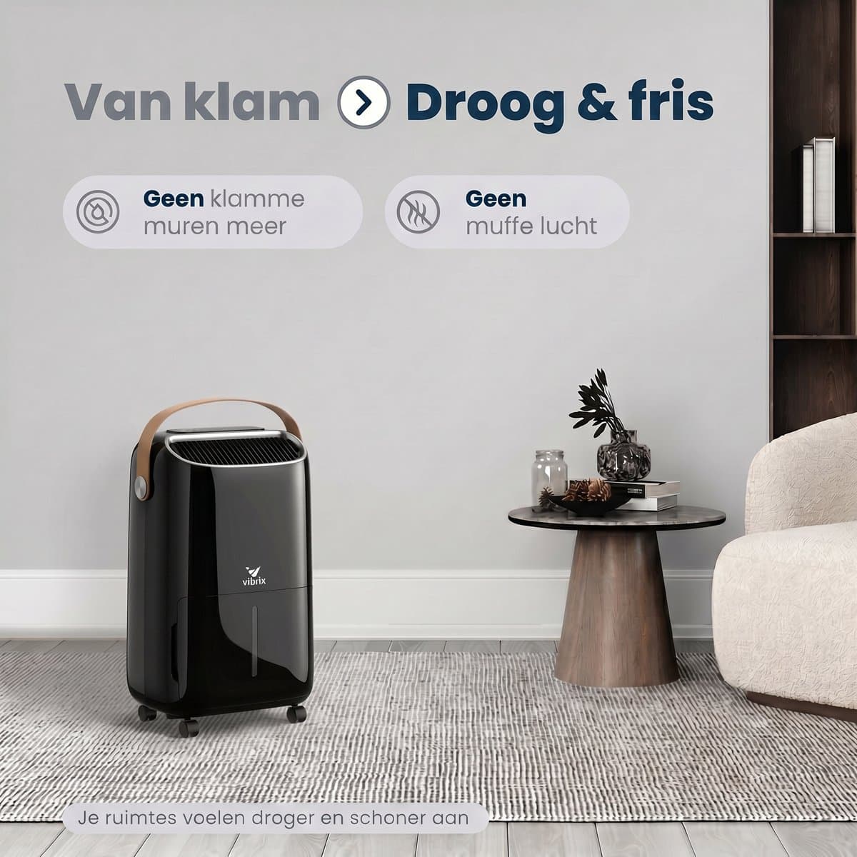 Vibrix DryFlow12 Pro Luchtontvochtiger & Luchtreiniger – 12L per dag – Bediening via App – Ionisator & UV-licht – Wasdroogfunctie – Stil & Energiezuinig – Voor Badkamer, Kelder, Zolder & Slaapkamer – Dehumidifier thumbnail 4