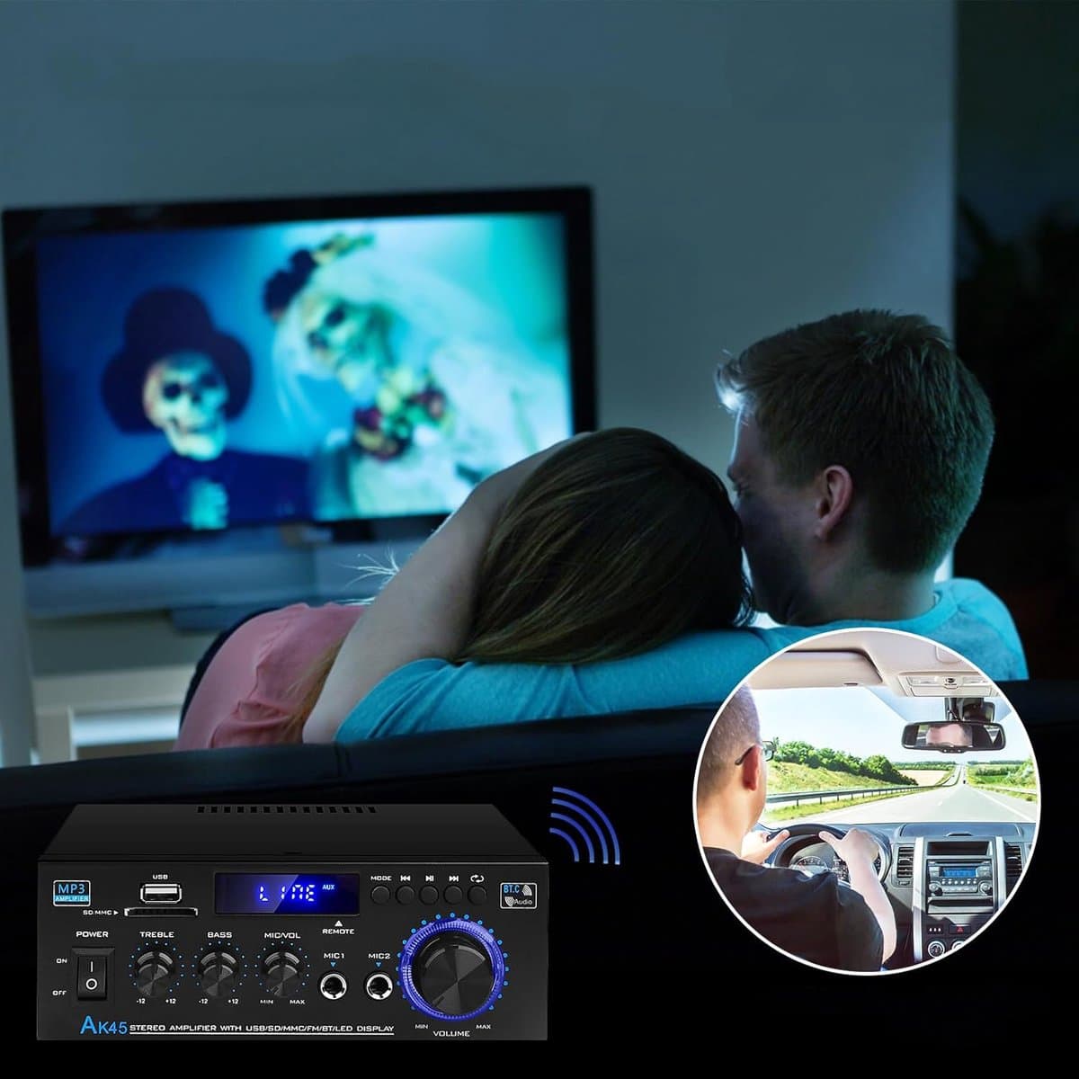 Bluetooth 5.0 Audioversterker Ontvangers - AK45 Hifi Stereo Mini Eindversterker RMS 40W 2.0 Kanaals Home Theater Audio Componenten Luidsprekers Versterker W/MIC USB RCA FM Radio thumbnail 7