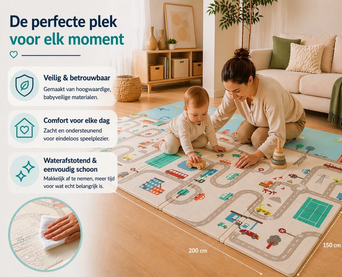 Auto - Speelmat - Inclusief Luxe Opbergtas - Speelkleed - Speelmat Baby - Speelkleed Baby - Speelmat Foam - 150 x 200 cm - Opvouwbaar - Baby Speelgoed 6 maanden - Baby cadeau - Kraamcadeau thumbnail 3