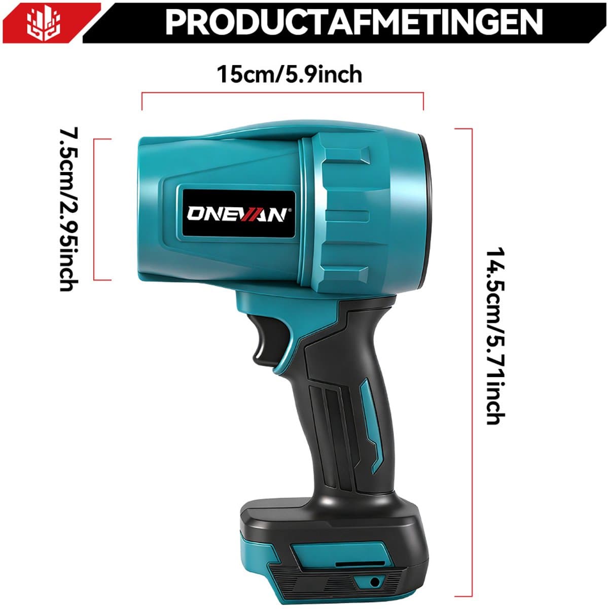 ONEVAN Accu Bladblazer - 256 m/s Borstelloze Bladblazer - Draagbare Stofblazer - met 2x accu - Handblazer - Draadloze Turbo Fan - voor buitenshuis, auto thumbnail 4