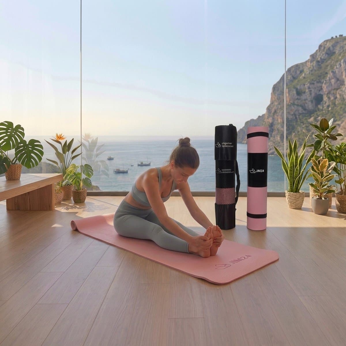 Jim24 Yogamat - Yoga Mat Antislip - Fitness Mat - Sportmat - Pilates Mat - Slijtvast - Extra Dikke Gym Mat - Duurzaam TPE - Incl. Draagtas en Riem - Zalmroze thumbnail 2