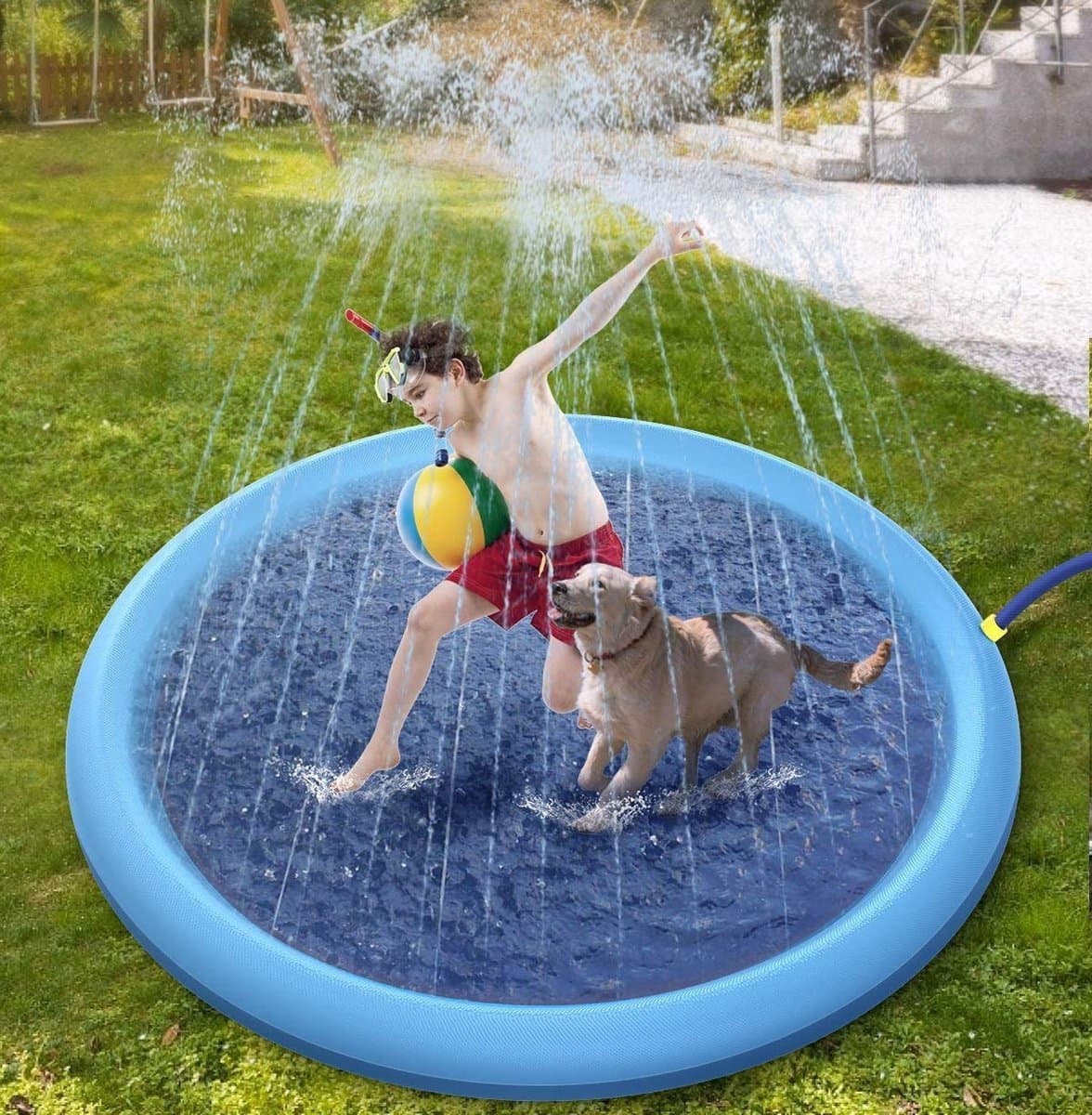 WVspecials Hondenzwembad 200cm - Verkoeling hond - waterspeelgoed buiten - watersproeier speelgoed - hondenspeelgoed- afkoeling hond - afkoelen - zwembad - speelzwembad - babyzwembad - opblaasbaar - outdoor koelmat hond - honden speelgoed thumbnail 6