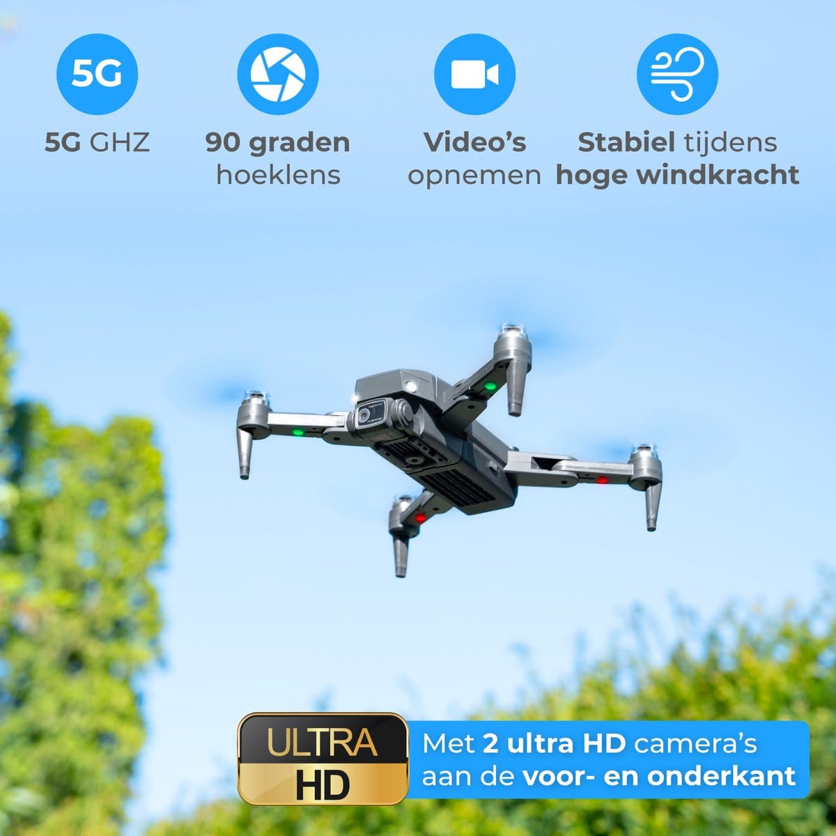 Nuvance - Drone met Camera en GPS - 1080p Mini Camera - voor Buiten en Binnen - inclusief Opbergtas en 3 Accu's - Mini Drone - Drone voor Kinderen en Volwassenen - Drones thumbnail 2