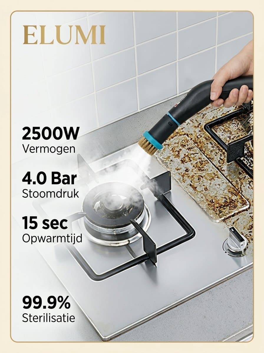 Elumi Handstoomreiniger Plus - Reinigingsmachine - Stoomapparaat Vloer/Bank/Badkamer/Keuken - Handstomer - Stoomreiniger badkamer - Vlekkenreiniger - Diverse opzetstukken thumbnail 6