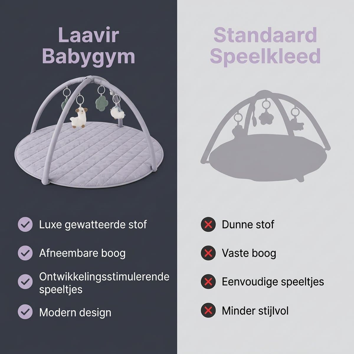 Laavir Baby Speelkleed met Boog - Ronde Babygym Grijs - Zacht en Comfortabel speelmat - Voor Pasgeboren Baby’s thumbnail 2