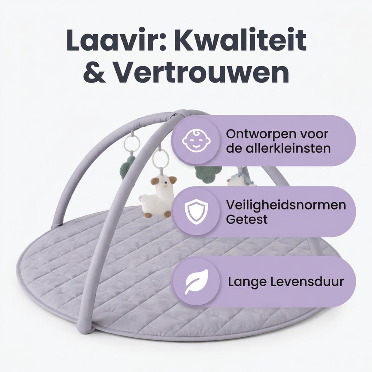 Laavir Baby Speelkleed met Boog - Ronde Babygym Grijs - Zacht en Comfortabel speelmat - Voor Pasgeboren Baby’s thumbnail 7