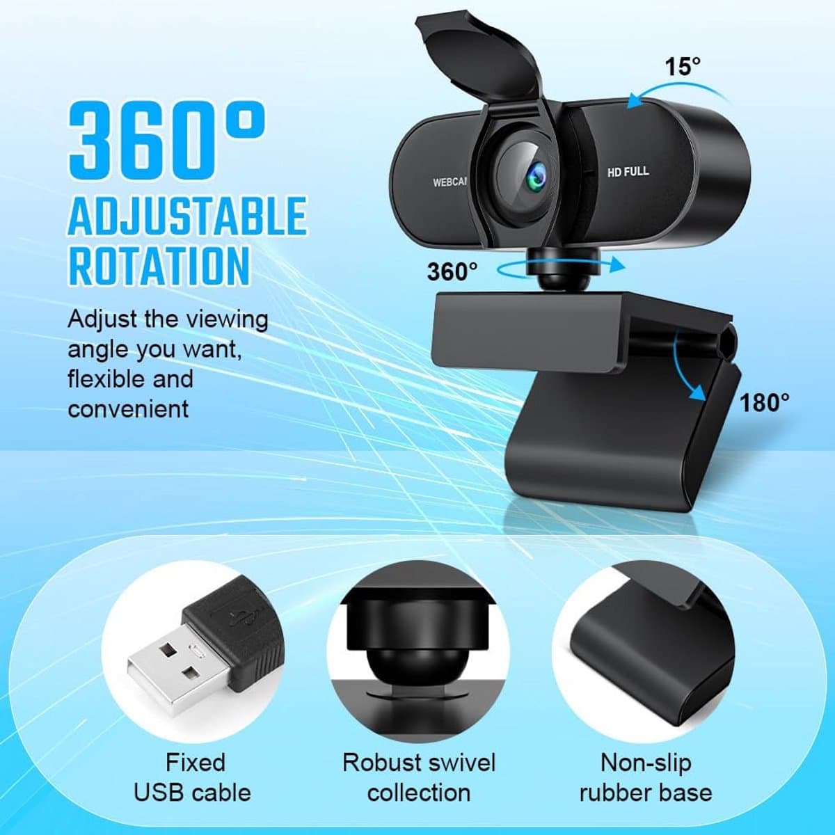 Webcam voor PC - Streaming Camera - 4K Kwaliteit - Zwart - microfoon thumbnail 5