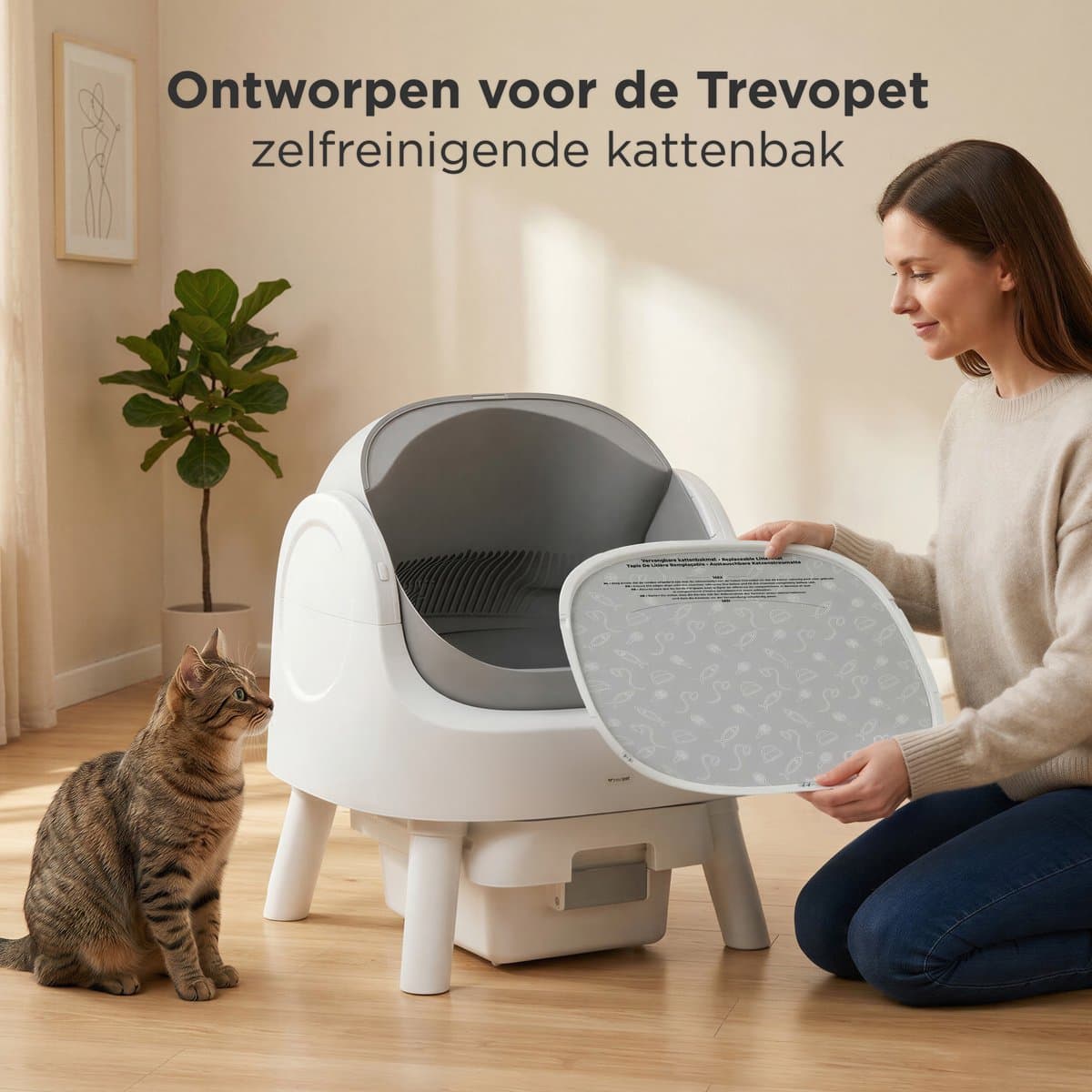 TrevoPet® Kattenbakmat - Waterdichte Kattenbak Mat voor Zelfreinigende Kattenbak - Krasbestendige Kattenmat - Binnenmat Oxford Stof - Beschermmat - 41x40cm thumbnail 3