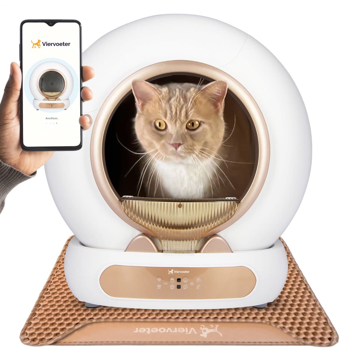 Viervoeter Fresh 3 - Automatische Kattenbak – Zelfreinigend – Bedienen via App – 65L - incl matje en 3 rollen opvangzakjes