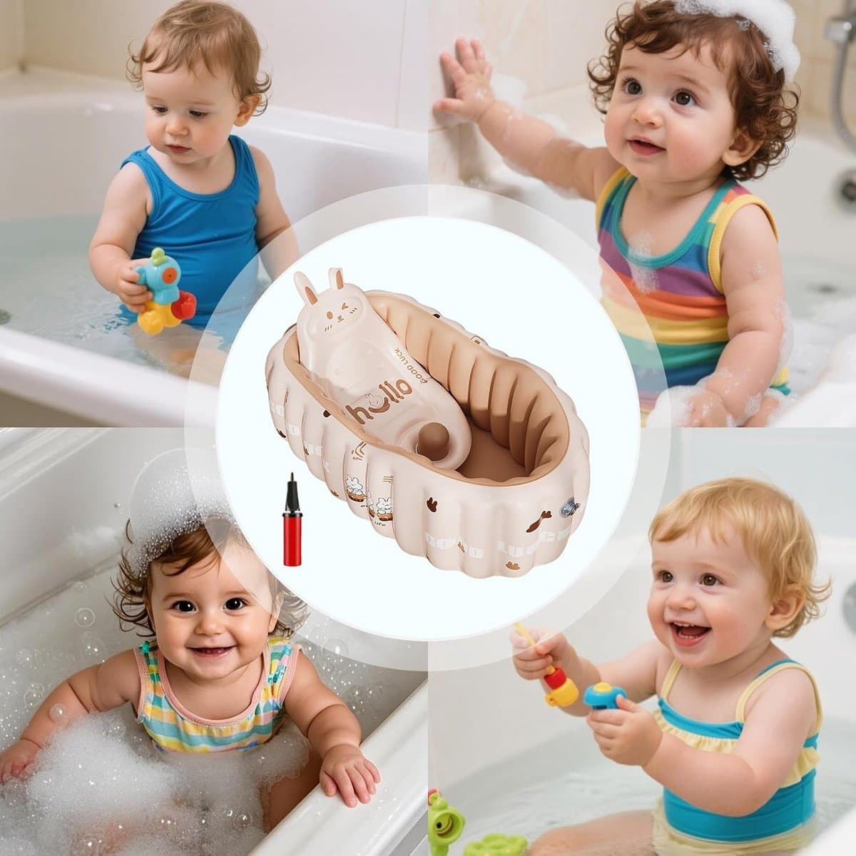 Opblaasbare Babybadkuip - Draagbaar Babybad - Veilig Baden - Antislip Zitje - 90 x 58 cm - Konijn thumbnail 3
