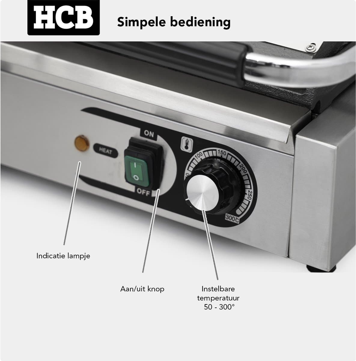 HCB® - Professionele Horeca Paninigrill - dubbel - geribbeld/glad - 230V - RVS / INOX panini grill - 30.5x56.5x20 cm (DxBxH) - 20 kg - 1701 thumbnail 4