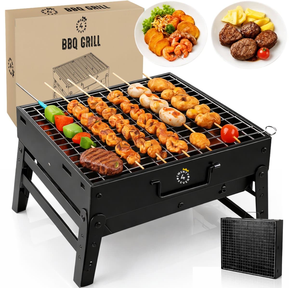 Twenty4seven® BBQ Grill - Tafel Barbecue & Houtskoolbarbecues - Mini Houtskool Smoker - Opvouwbaar & Ideaal voor Camping of Vakantie
