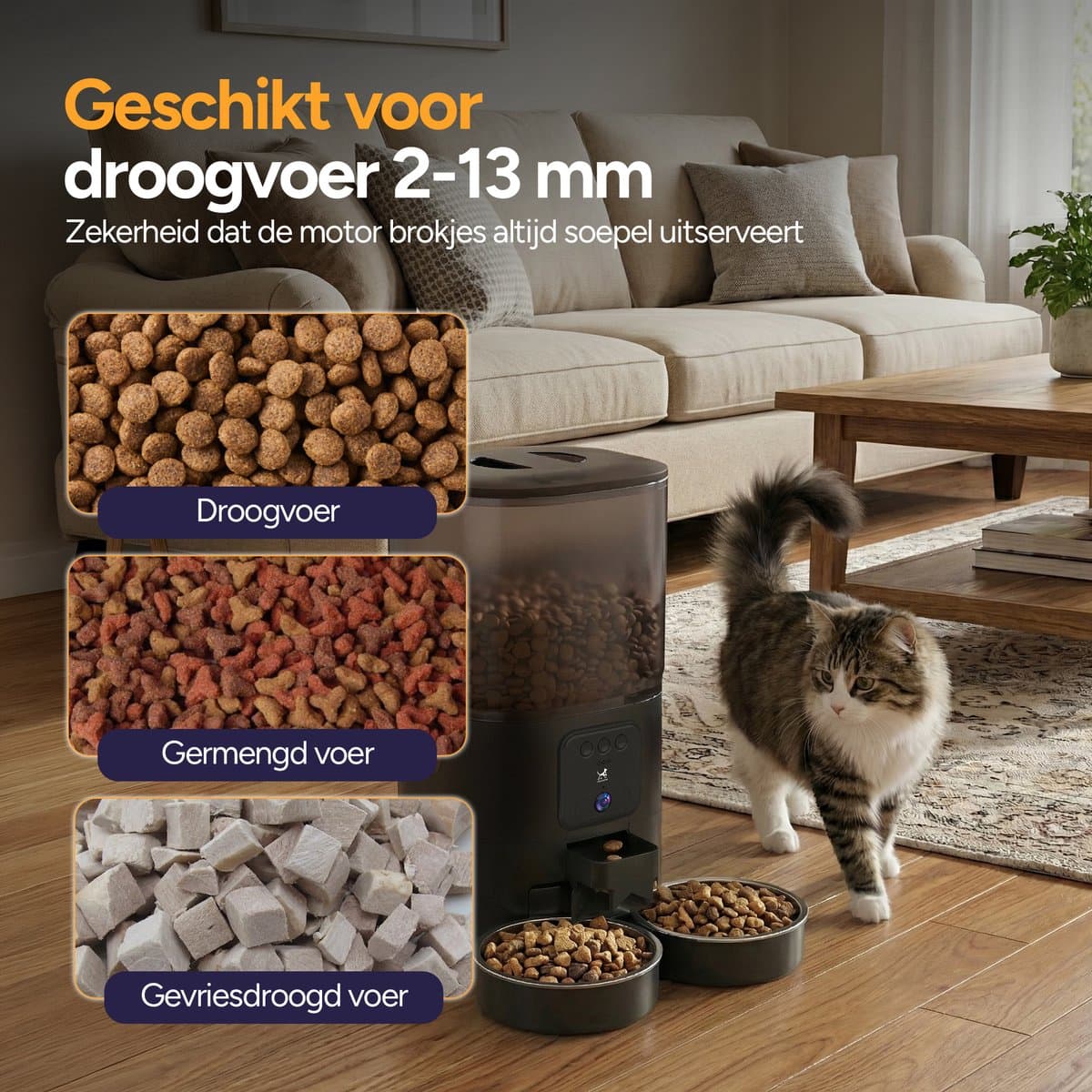 Viervoeter Feed Pro Dual - Automatische Voerbak 7L - HD camera & Audio - Kat en Hond - Voerautomaat met App - Zwart thumbnail 2