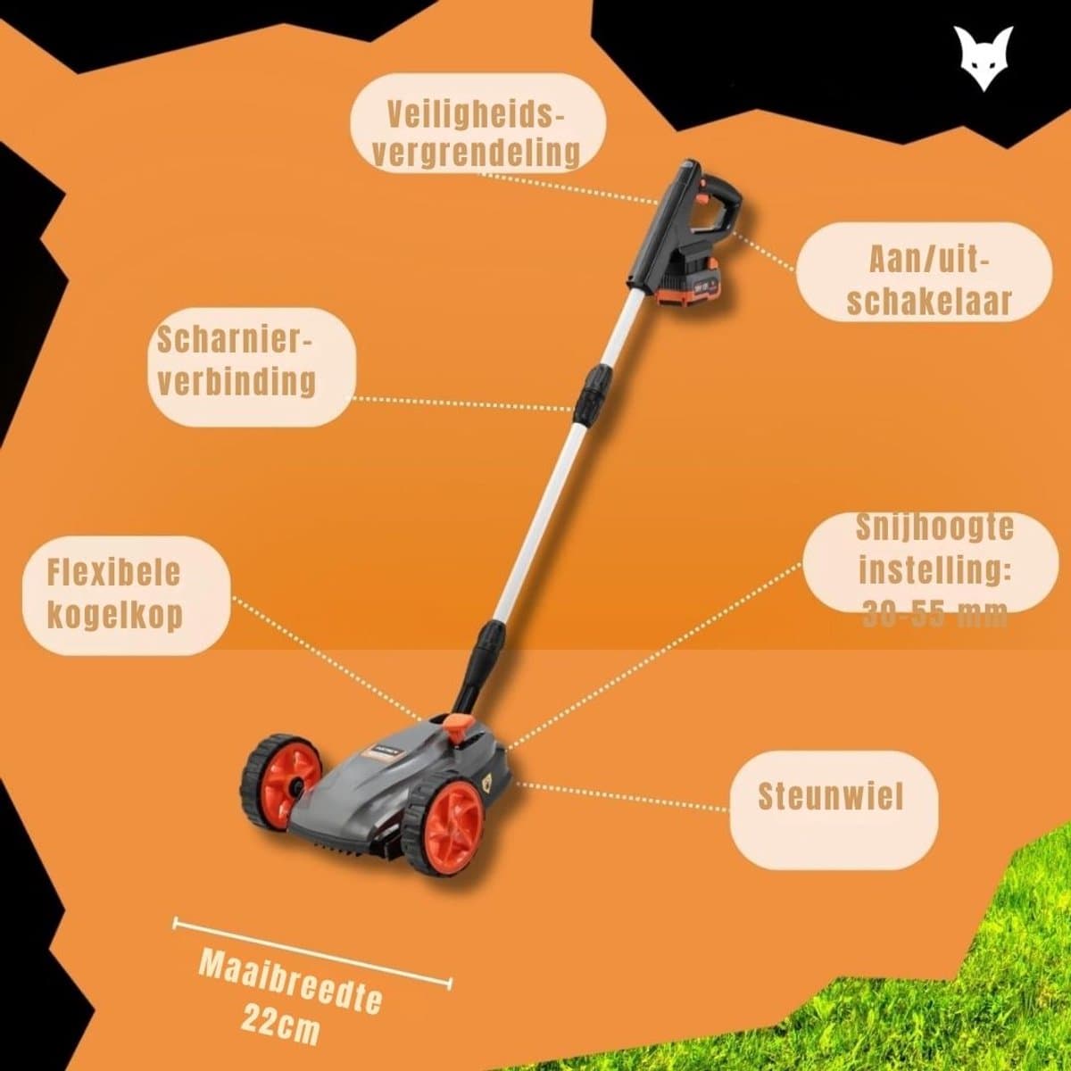 DnA® Grasmaaier Accu - Grasmaaier Elektrisch - Grasmaaier Benzine - Grasmaaier Benzine Zelftrekkend - Grijs/Oranje/Zwart - 55cm x 40cm x 20cm thumbnail 6