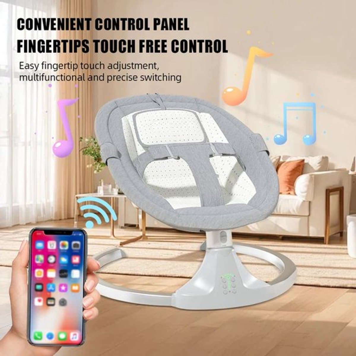 Schommelbedje - Elektrische Luxe Baby Schommelbedje - Babybedje - Wipstoel - Elektrische Schommelstoel - Babyschommel- Baby Swing - Kinderstoel - Automatisch Wiegstoel met Afstandsbediening en 5-Puntsgordel - Bluetooth - Grijs thumbnail 5