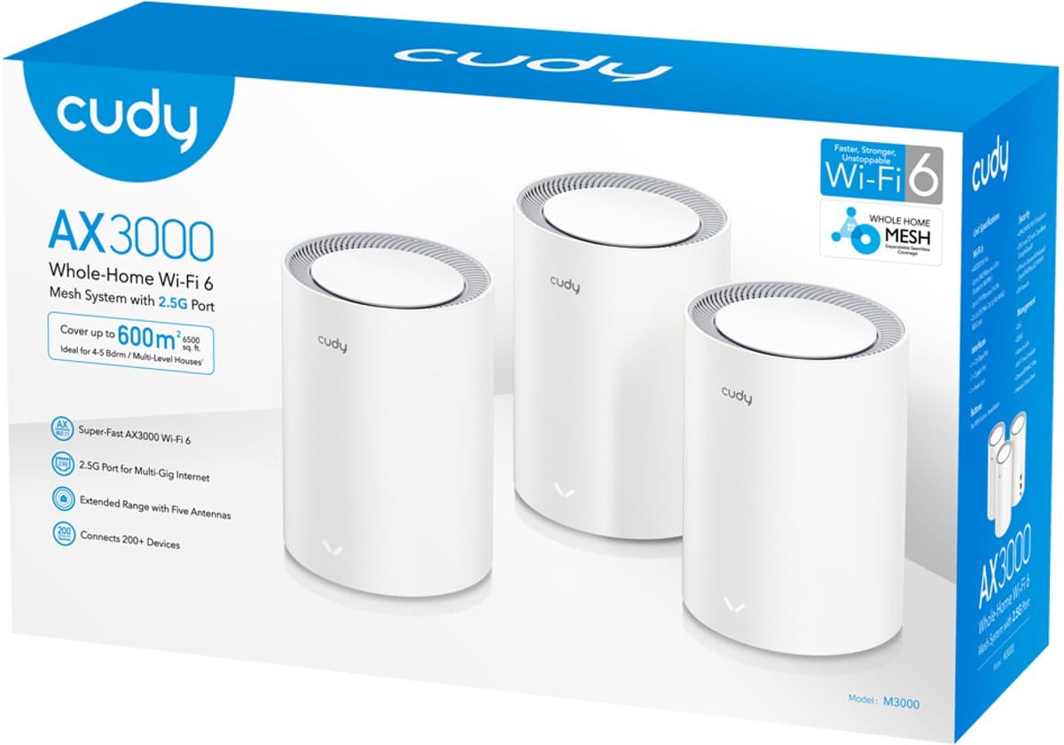 Cudy M3000 3-PACK: Wi-Fi 6 mesh-systeem dual-band