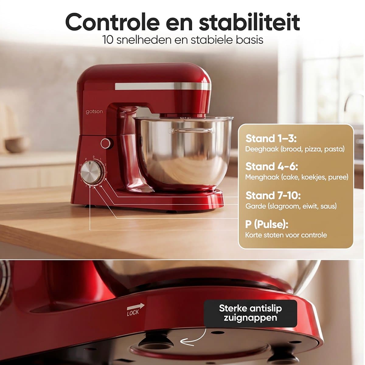 Gatson 1500W Keukenmachine - 10 Snelheden - 5L Mengkom - Dubbele Handvat - Keukenrobot - Keukenmixer - Foodprocessor thumbnail 6